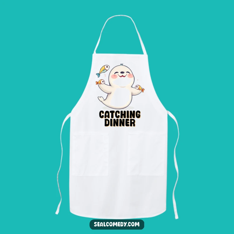 Funny Juggling Seal Kitchen Apron: Cook with Aquatic Flair