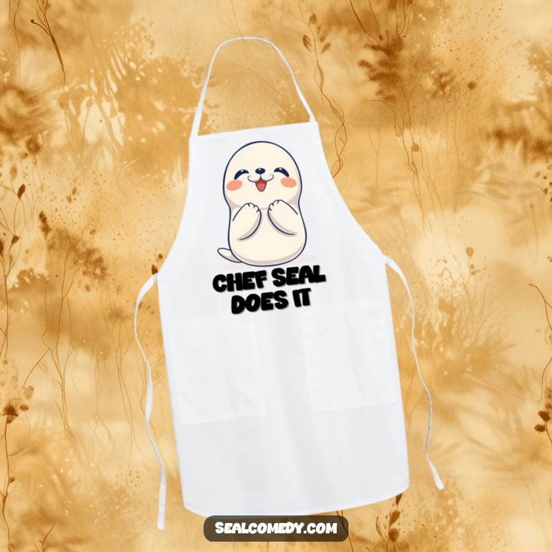 Funny Seal Apron: A happy seal claps its flippers with pure delight, perfect for the chef who loves to make a splash.