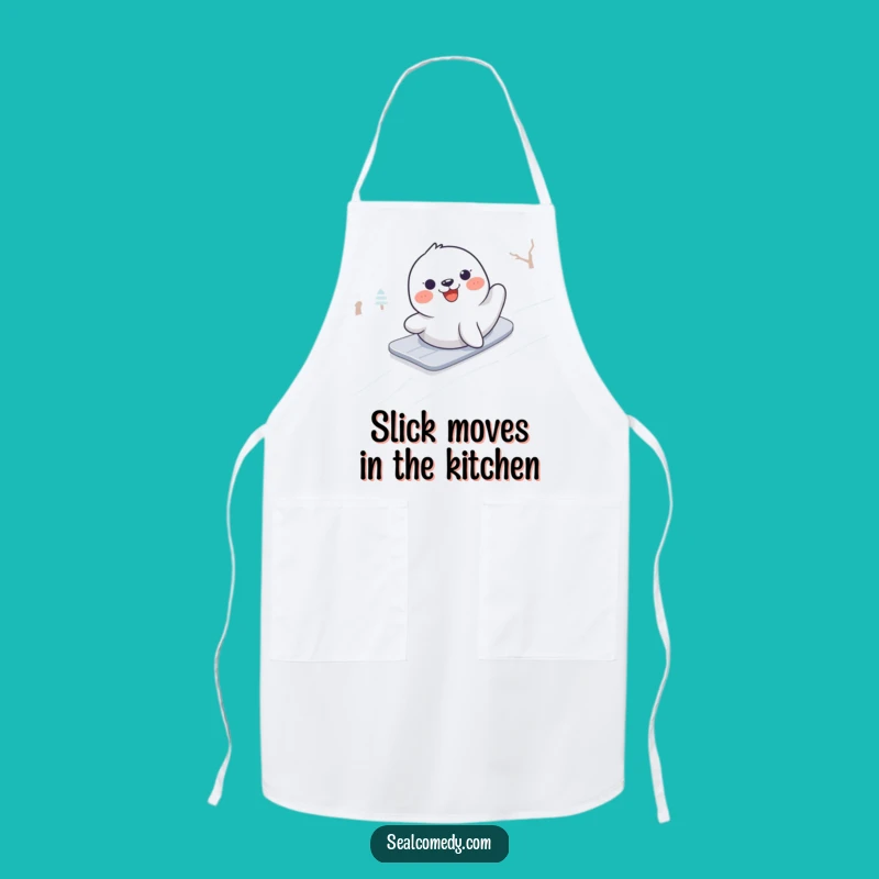 Funny Seal Kitchen Apron: Cook Up Laughs with Snowy Slide Fun