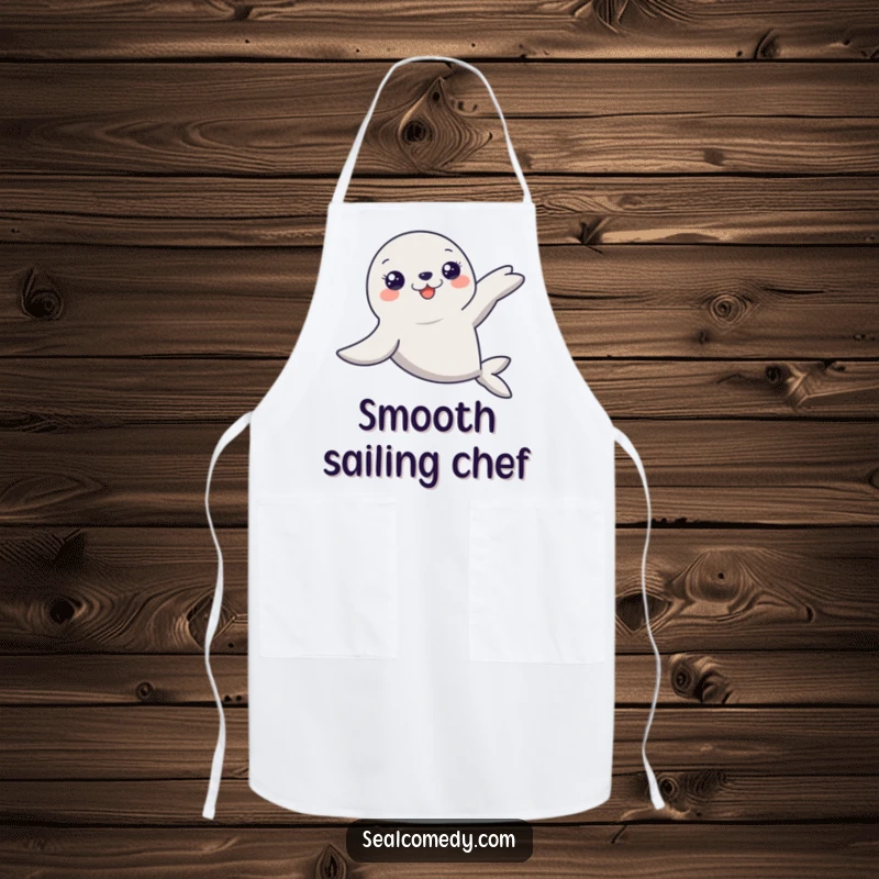 Funny Seal Apron: A graceful seal glides through water with flippers extended. A humorous and elegant kitchen accessory, perfect funny gift.