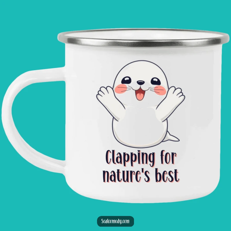 Adventure Ready Funny Happy Seal Clapping Camping Mug: Your Hilarious Outdoor Cheerleader