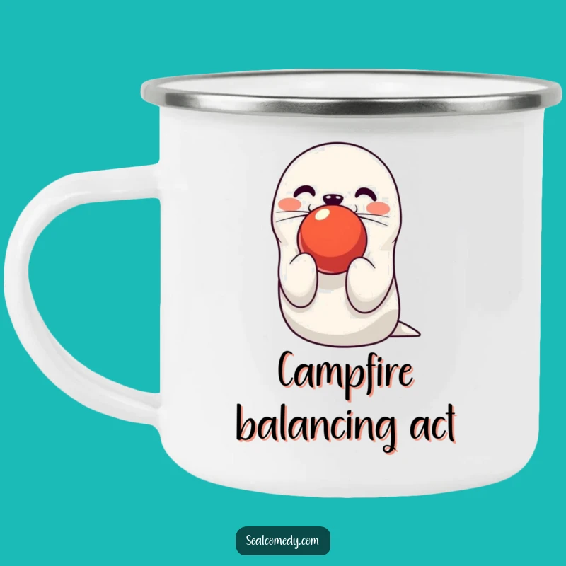 Funny Seal Camping Mug: Balancing Ball Fun - Outdoor Circus Gift