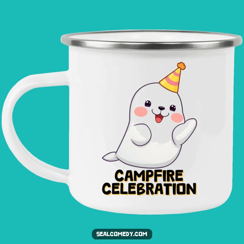 Funny Party Seal Hat Camping Mug: Celebrate Outdoors