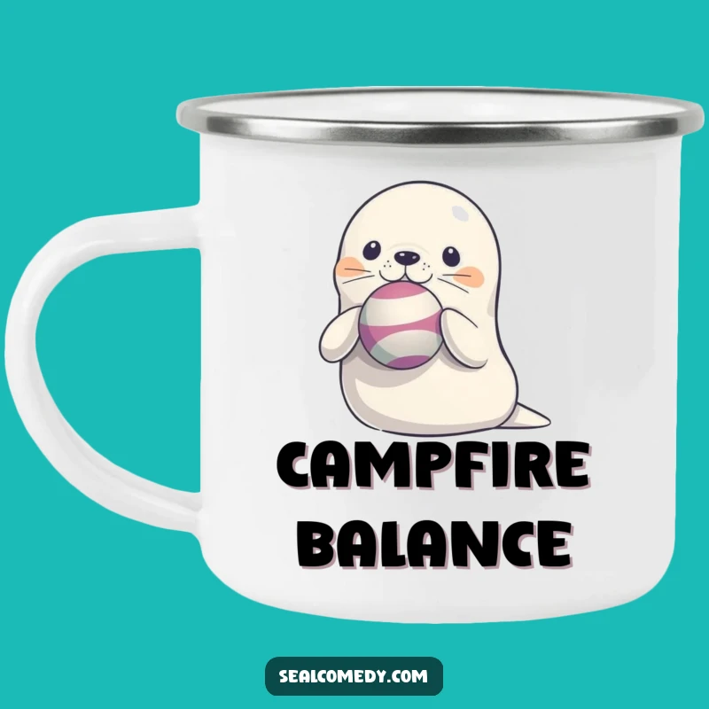 Funny Seal Balancing Ball Camping Mug: Durable Enamel Mug with a Juggling Sea Mammal!
