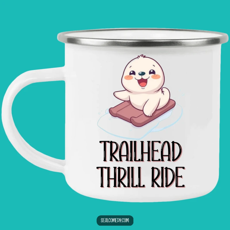 Funny Seal Pup Adventure Camping Mug: Trail-Ready Fun & Warmth