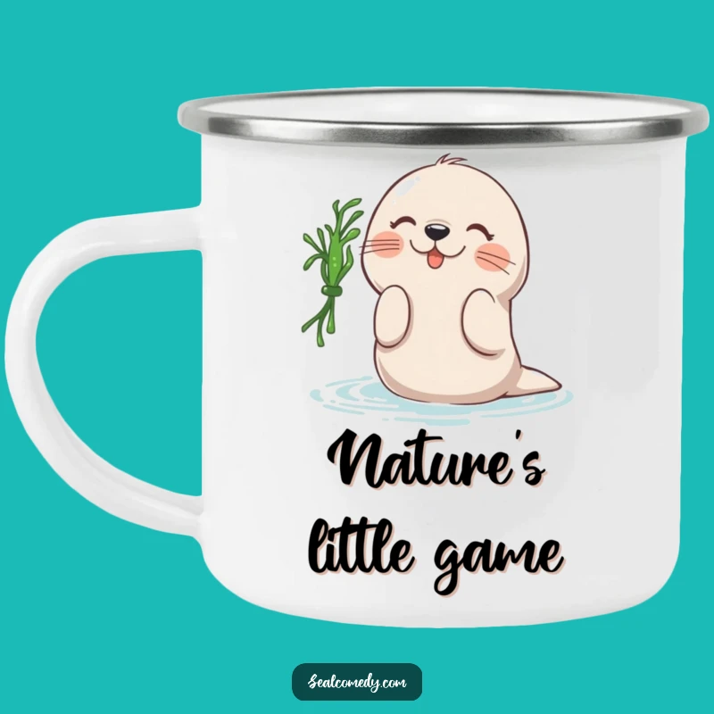 Funny Seal Seaweed Batting Camping Mug: Durable Playful Cup, Perfect Funny Gift