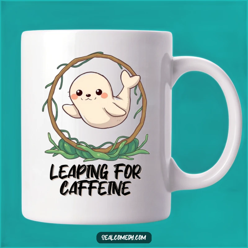 Funny Determined Seal Hoop Mug: Marine Acrobat's Hilarious Gift