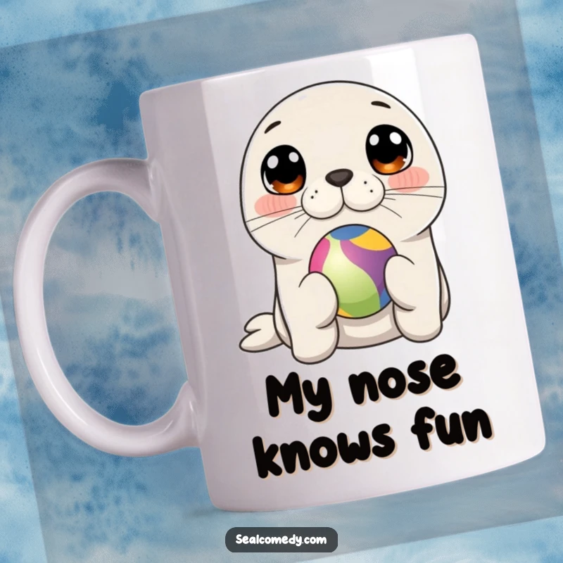 Funny cute seal balancing a colorful ball on its nose, ready to entertain and amuse.