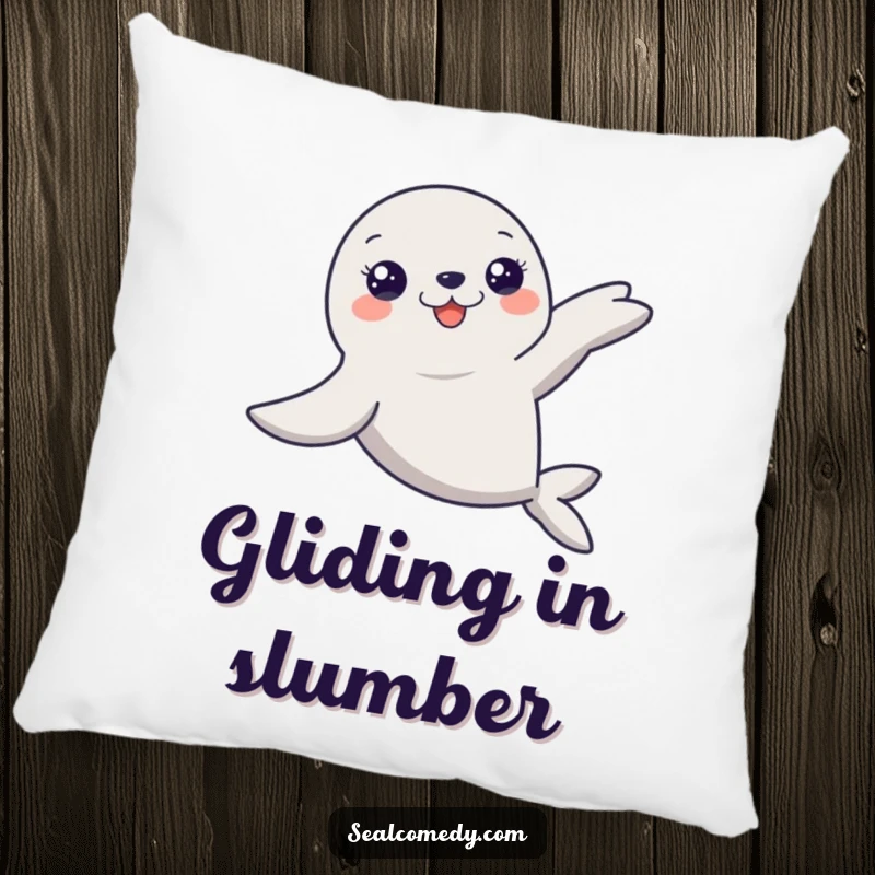 Funny Seal Pillow: A graceful seal glides through water with flippers extended. Soft, elegant, and humorous decor, perfect funny gift.