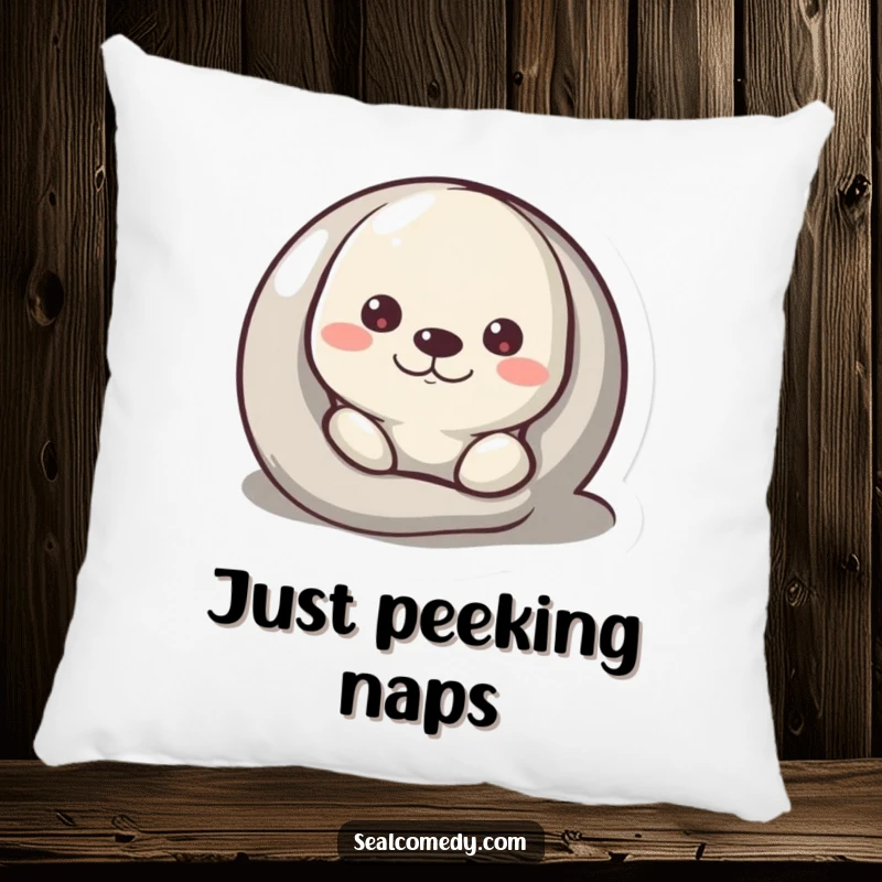 Funny Pillow with a seal peeking curiously from behind a pebble, perfect for cozy moments.