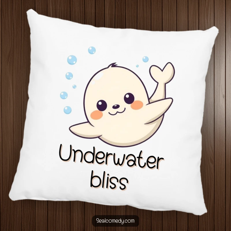 Funny Seal Pillow: A seal with a happy expression dives underwater, offering a humorous and comforting touch to any room. Great funny gift.