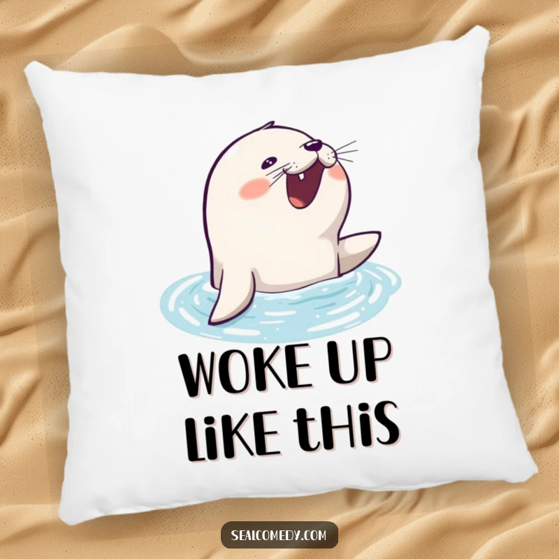 Funny seal pillow showing an eager seal barking happily while surfacing from the water, perfect for cozying up.