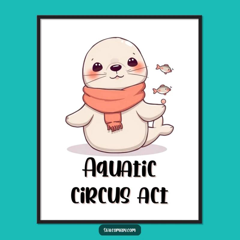Funny Scarf Seal Juggling Digital Print: Instant Circus Art & Decor