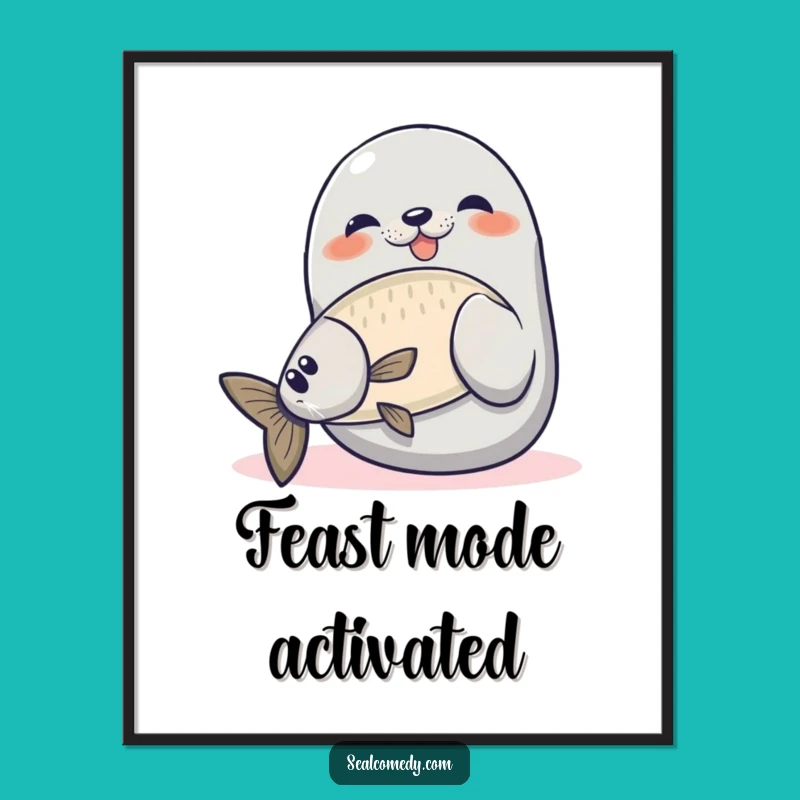Funny Proud Seal Fishing Digital Art: Instant Victory with This Hilarious Angler's Moment