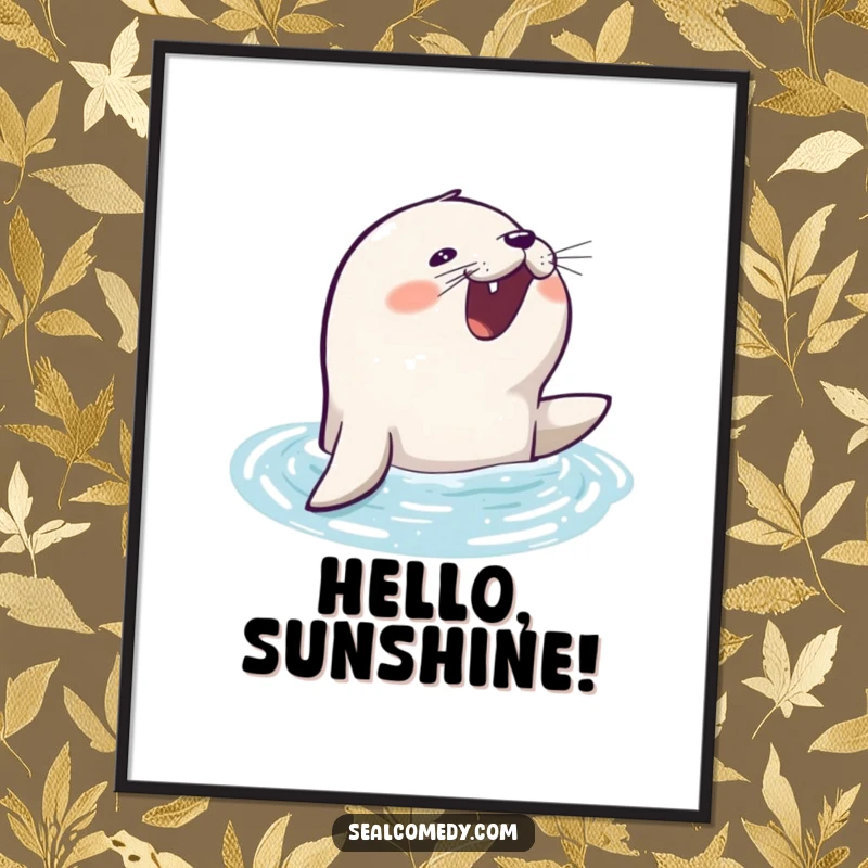 Funny seal digital art print showing an eager seal joyfully barking as it surfaces from the water.