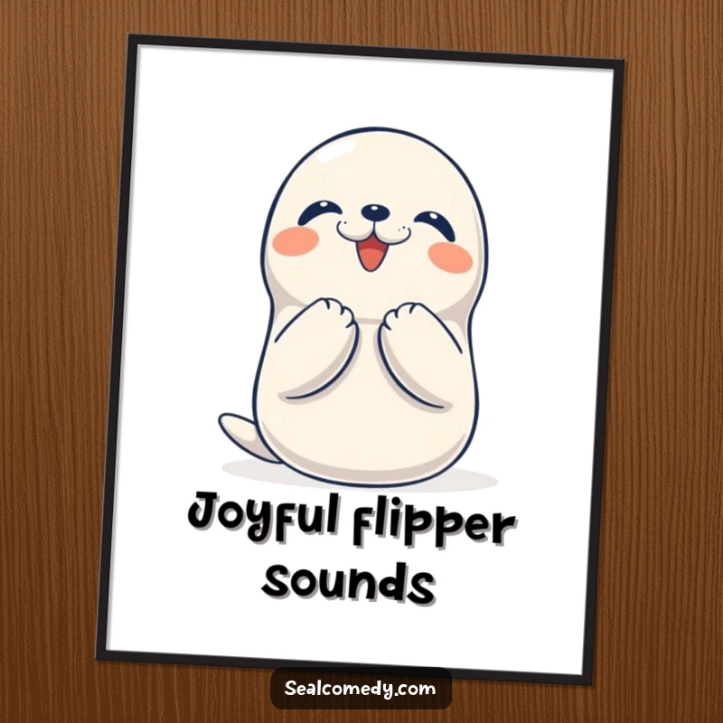 Funny Seal Digital Art: A happy seal joyfully claps its flippers together, radiating pure delight and creating a celebratory atmosphere.