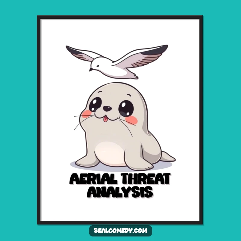 Funny Seal Seagull Watching Art: Alert Animal Print, Unique Funny Gift for Decor