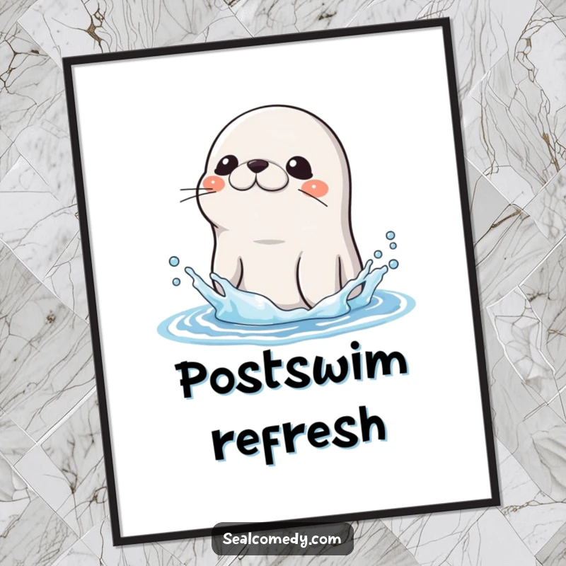 Funny Seal Digital Art Print: A seal shakes water off its head, creating a humorous and refreshing artwork for instant ocean-themed decor. Funny gift.