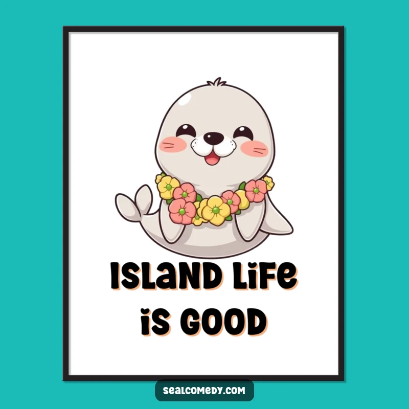 Funny Happy Seal Digital Art: Instant Aloha Vibes, Seaweed Lei, Funny Gift