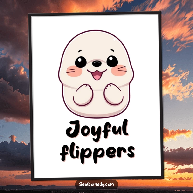 Funny Smiling Seal Digital Art Print: A downloadable image of a happy seal clapping its flippers together with unrestrained glee.