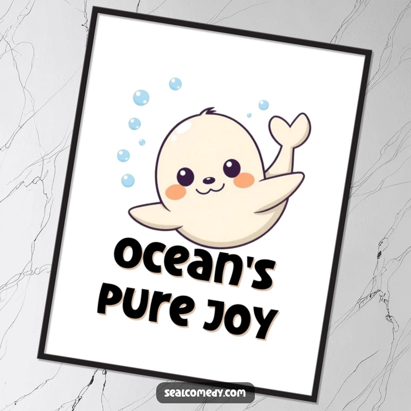 Funny Seal Digital Art Print: A happy seal dives underwater, creating a humorous and joyful artwork for instant ocean-themed decor. Funny gift.