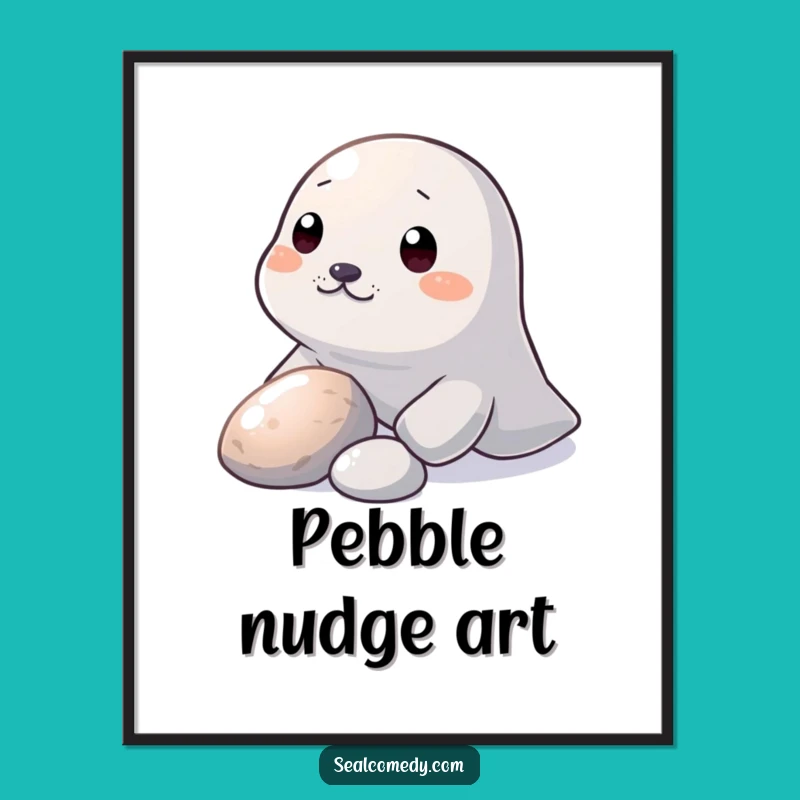 Funny Seal Pebble Nudge Art Print: Curious Decor - Whimsical Wall Art