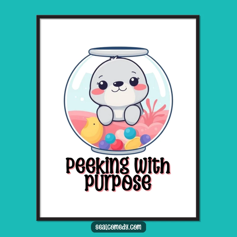 Funny Fishbowl Seal Digital Art: Printable Whimsy for Your Walls, Perfect Funny Gift