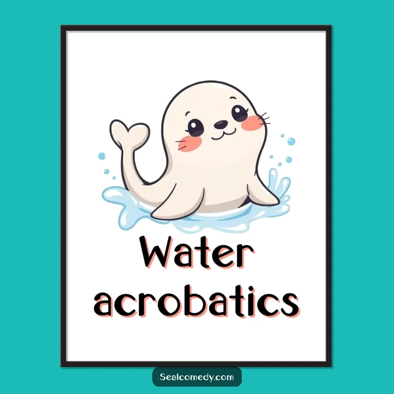 Funny Splashing Seal Tail Digital Art Print: Instant Water Decor