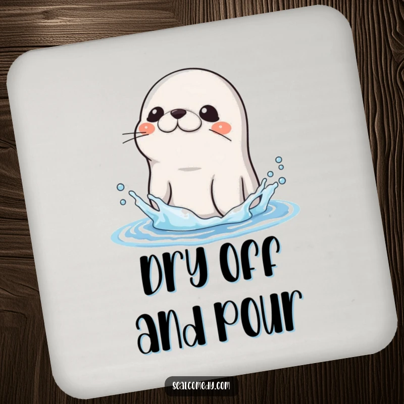 Funny Seal Coaster: A seal shakes water off its head, bringing humorous and refreshing protection to your furniture. Great funny gift.