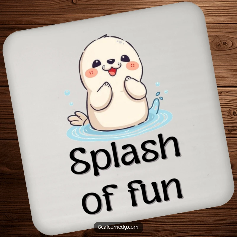 Funny Seal Coaster: A playful seal with flippers clapping, enjoying a splash, protecting surfaces with charm.
