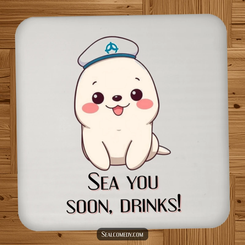 Funny sailor seal coasters with a tiny hat, protecting surfaces with cheerful maritime themes and adorable animal charm.