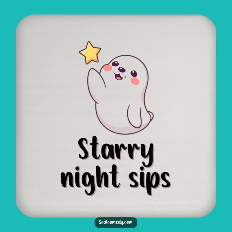 Funny Playful Seal Star Drink Coaster, Whimsical Accent