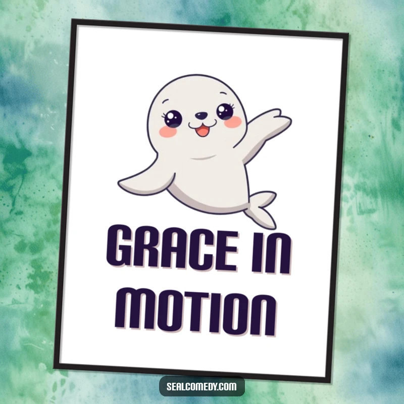 Funny Seal Poster: A graceful seal glides through water with flippers extended. Elegant and humorous wall decor, perfect funny gift.