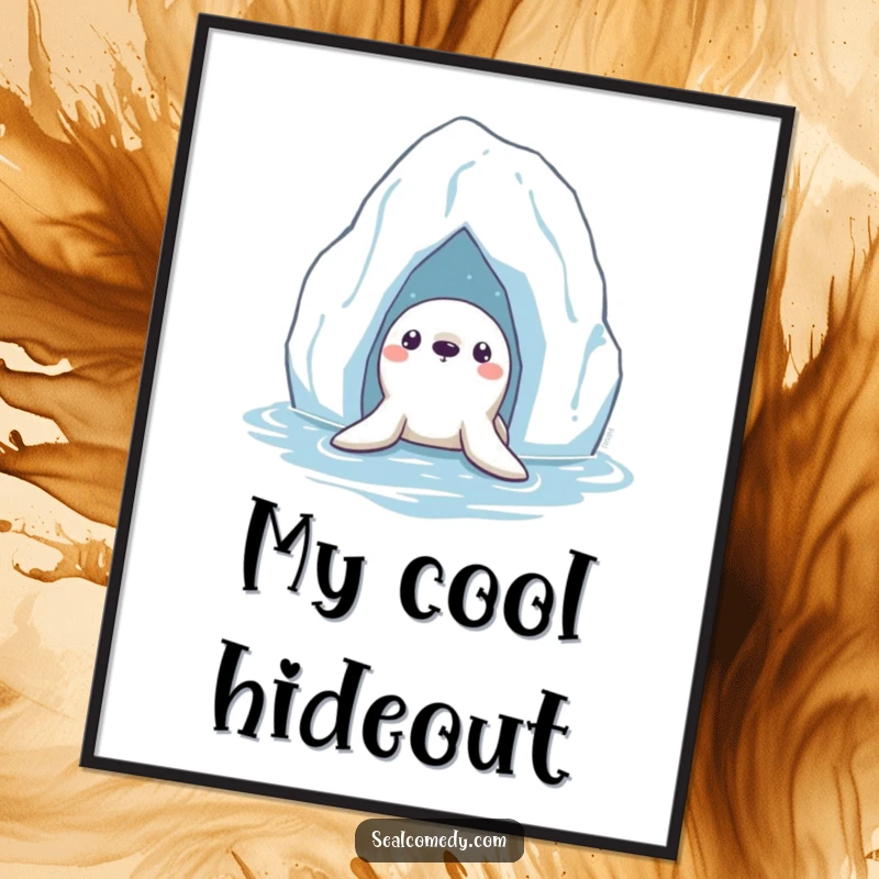 Funny Seal Poster: A curious seal peeks out from beneath a floating iceberg, showcasing the beauty of the arctic.