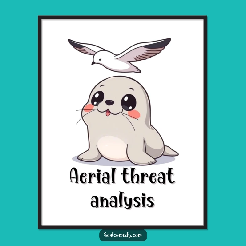 Funny Seal Seagull Alert Poster: Keen Animal Art Print, Ideal Funny Gift