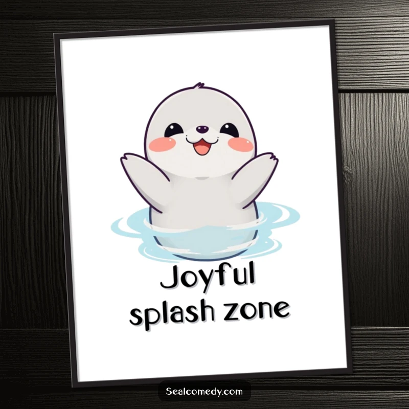 Funny seal poster of a happy marine animal clapping its flippers joyfully in the water, symbolizing pure aquatic happiness.
