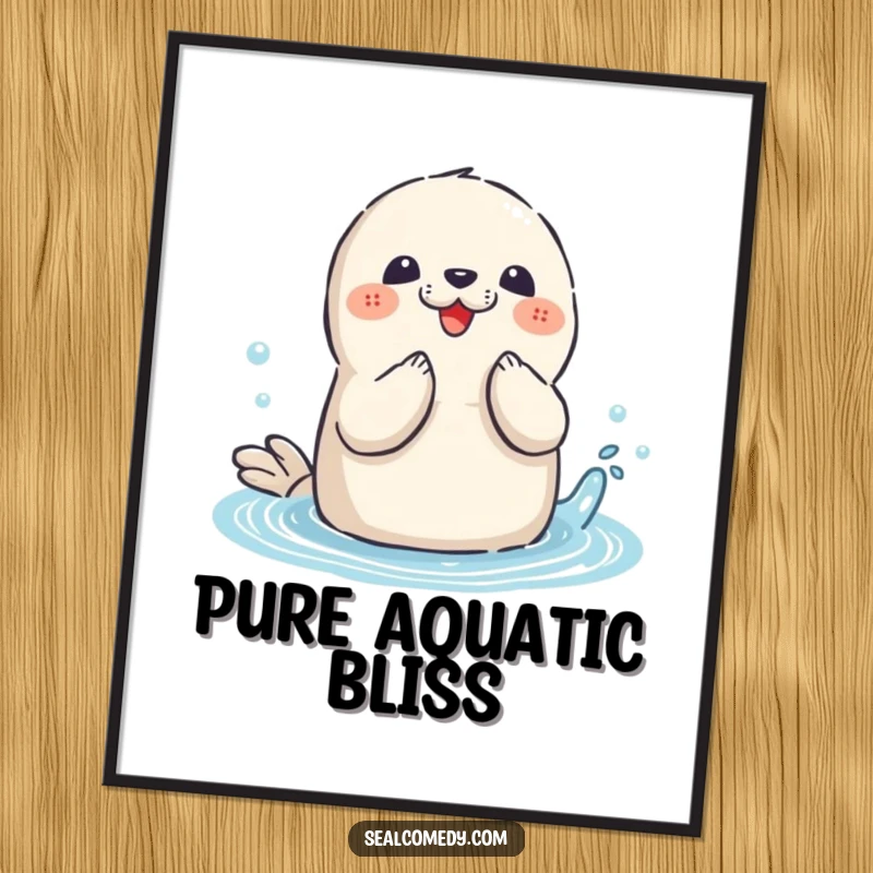 Funny Seal Poster: A playful seal joyfully claps its flippers, enjoying a refreshing splash in the ocean.