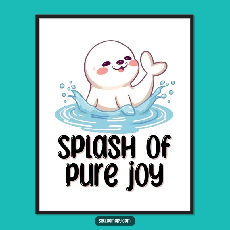 Funny Seal Poster - Playful Water Splash Wall Art for Ocean Lovers