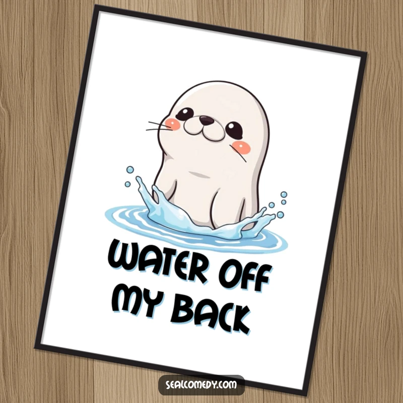 Funny Seal Poster: A seal with slick fur vigorously shakes water off its head, creating a humorous and dynamic artwork. Funny gift.