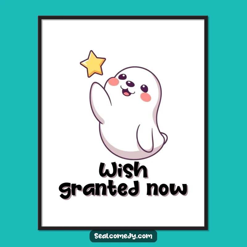 Funny Playful Seal Star Poster, Whimsical Art Print, Humorous Gift