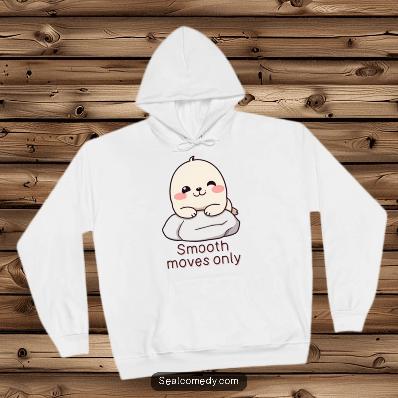 Funny hoodie showcasing a seal with its chin on a stone, looking supremely happy and relaxed – ideal for cozy, humorous wear.
