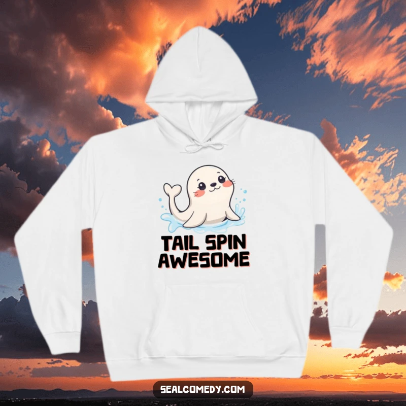 Funny seal with a flicking tail making a splash in sparkling water, a comfortable and humorous design.