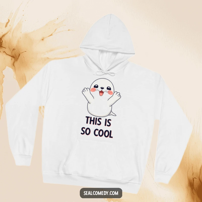 Funny seal hoodie featuring a happy seal clapping its flippers with excitement, a warm and humorous apparel item.