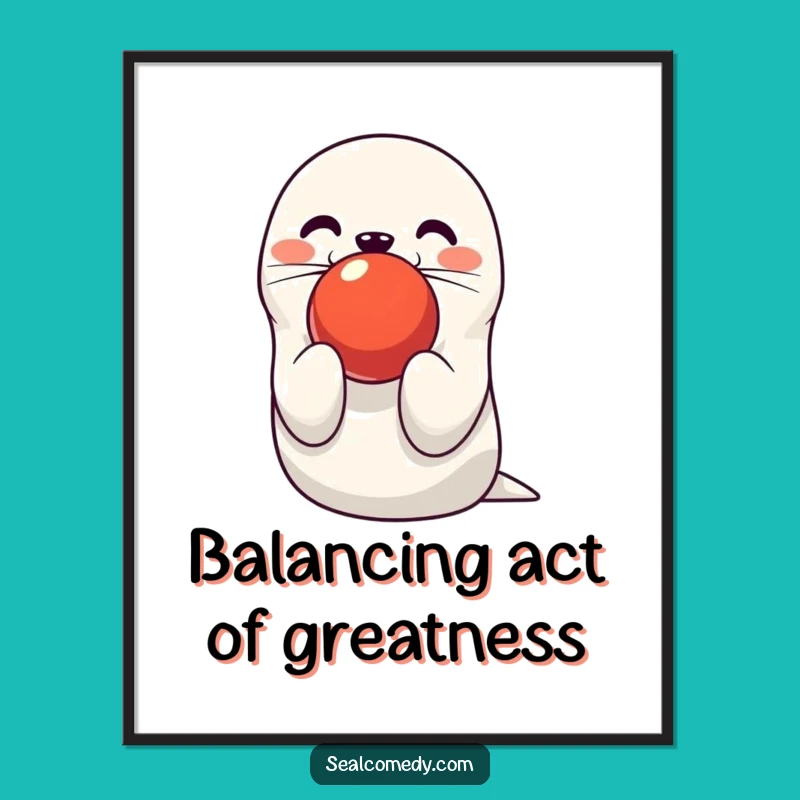 Free Printable Wall Art: Funny Balancing Seal, Cute Animal Downloadable Decor