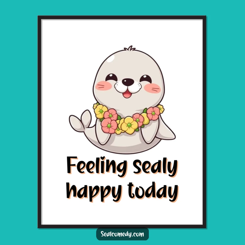 Funny Free Printable Wall Art: Happy Lei Seal Decor - Tropical Downloadable Art