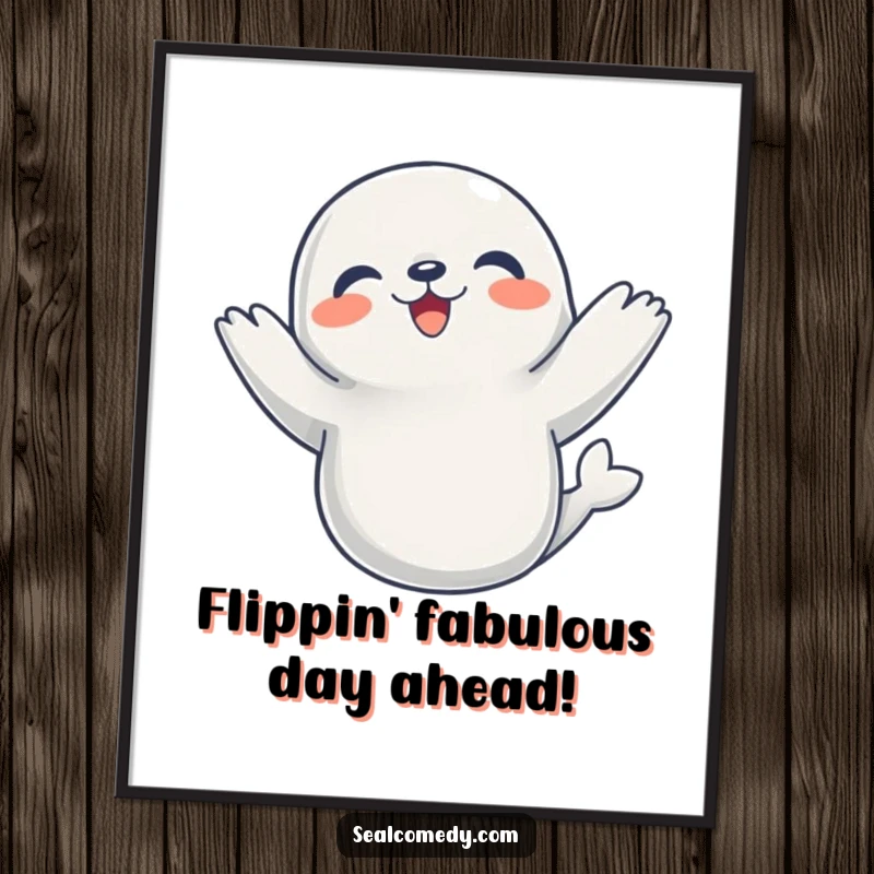 Funny Free Printable seal dance wall art: A happy seal energetically dances with flippers raised, bringing joy to the room.