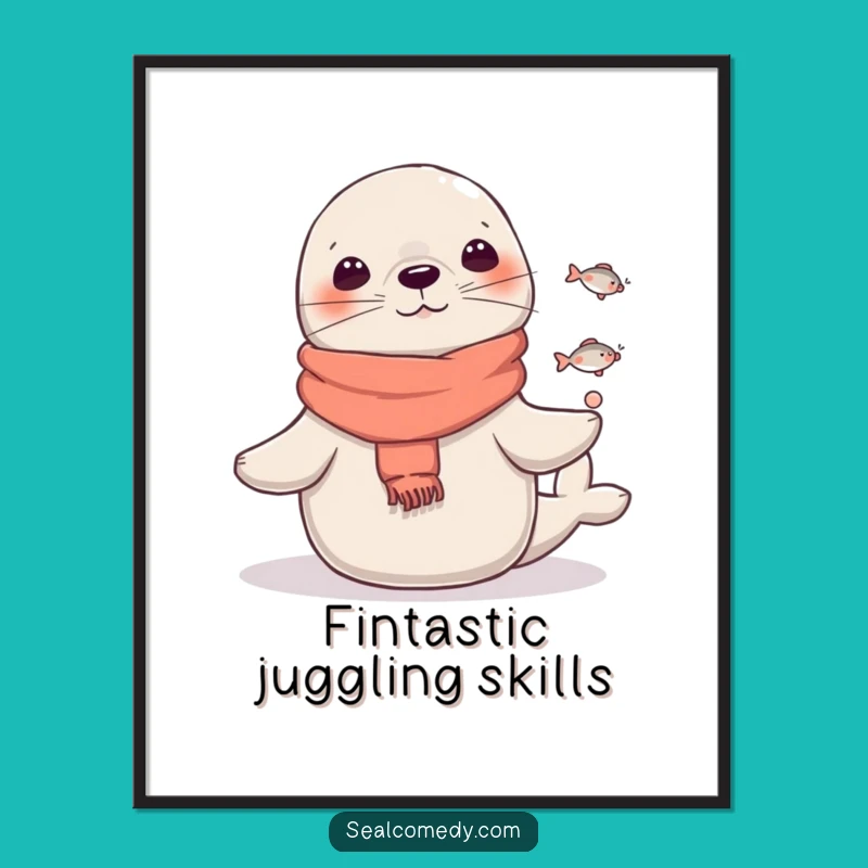 Free Printable Seal Wall Art: Juggling Fish Scarf, Funny Acrobat, Downloadable Decor