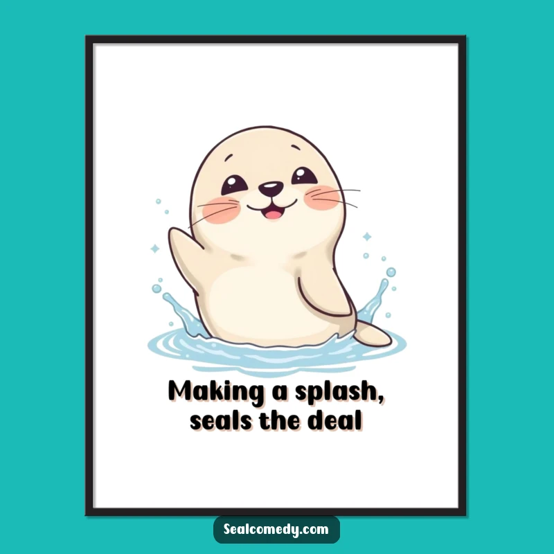 Funny Free Printable Wall Art: Playful Seal Splashing Joy, Downloadable Art for Your Home