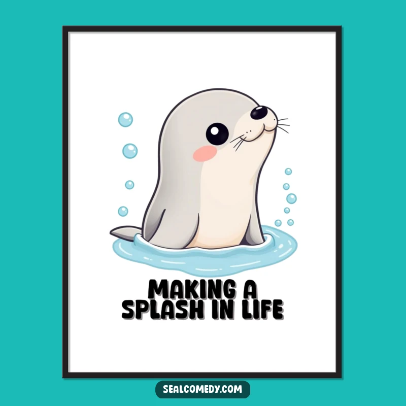 Funny Free Printable Wall Art: Seal Emerging from Bubbles - Sleek Downloadable Decor!