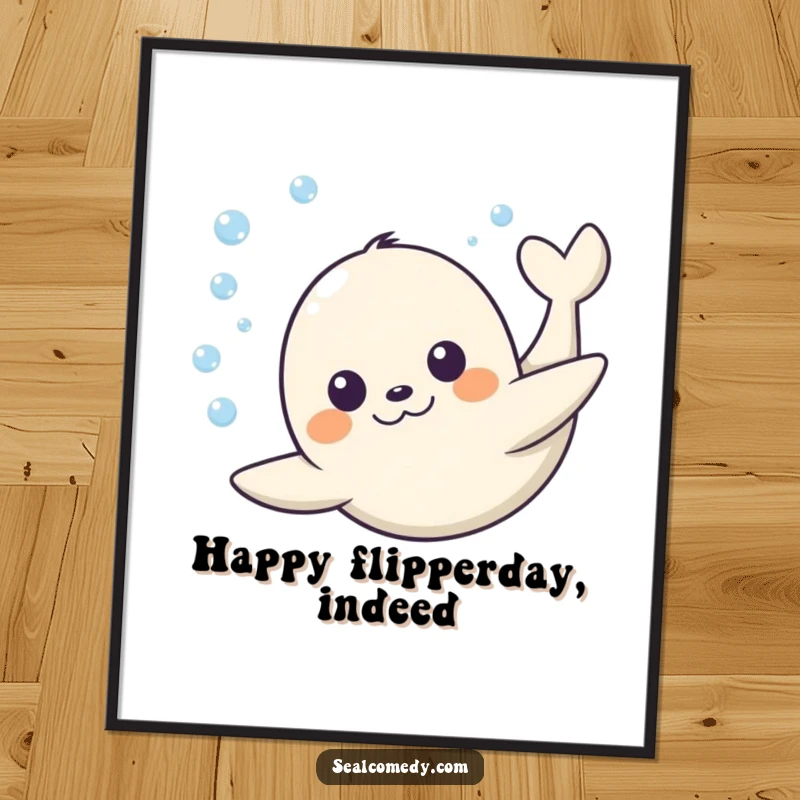 Funny Free Printable Wall Art: A happy seal with a joyful expression dives gracefully into the underwater world.